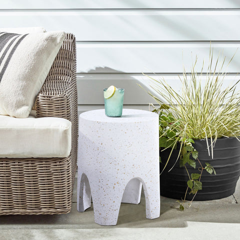 Nola White Marble Finish Concrete Indoor / Outdoor End Table, 1 Piece