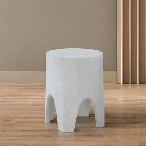 Nola White Marble Finish Concrete Indoor / Outdoor End Table, 1 Piece
