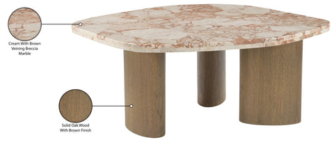 Linden Cream Genuine Marble Top And Oak Wood Base Coffee Table, 1 Piece