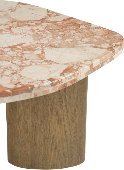 Linden Cream Genuine Marble Top And Oak Wood Base Coffee Table, 1 Piece
