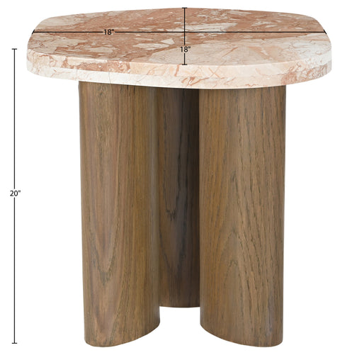 Linden Cream Genuine Marble Top And Oak Wood Base End Table, 1 Piece