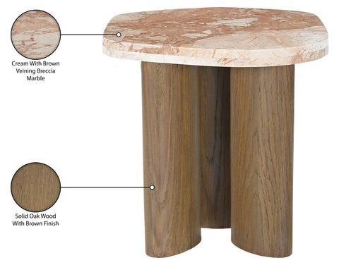 Linden Cream Genuine Marble Top And Oak Wood Base End Table, 1 Piece