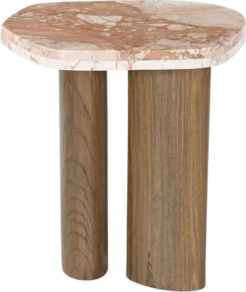 Linden Cream Genuine Marble Top And Oak Wood Base End Table, 1 Piece