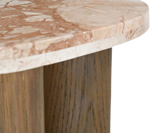 Linden Cream Genuine Marble Top And Oak Wood Base End Table, 1 Piece