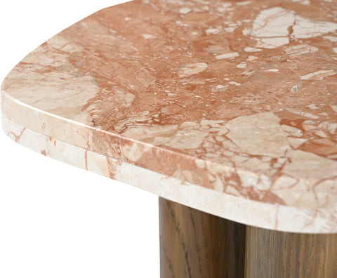 Linden Cream Genuine Marble Top And Oak Wood Base End Table, 1 Piece