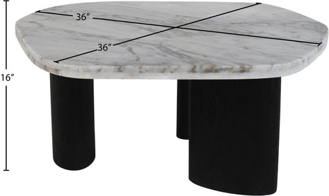 Linden White Genuine Marble Top And Oak Wood Base Coffee Table, 1 Piece