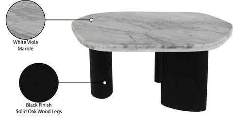 Linden White Genuine Marble Top And Oak Wood Base Coffee Table, 1 Piece