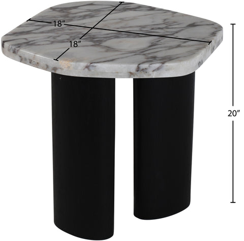 Linden White Genuine Marble Top And Oak Wood Base End Table, 1 Piece
