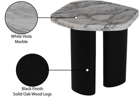 Linden White Genuine Marble Top And Oak Wood Base End Table, 1 Piece