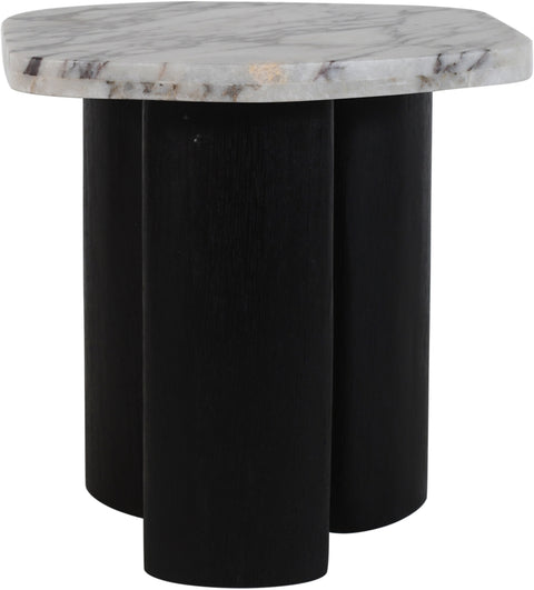 Linden White Genuine Marble Top And Oak Wood Base End Table, 1 Piece