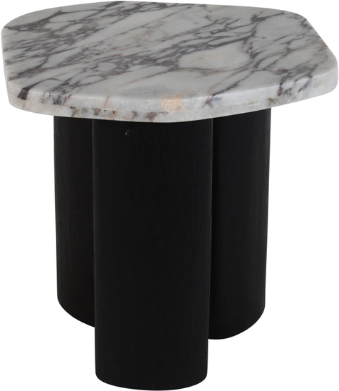 Linden White Genuine Marble Top And Oak Wood Base End Table, 1 Piece