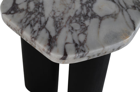 Linden White Genuine Marble Top And Oak Wood Base End Table, 1 Piece