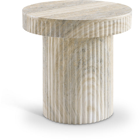 Olive Natural Travertine Finish Concrete Indoor / Outdoor End Table, 1 Piece