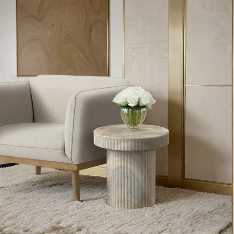 Olive Natural Travertine Finish Concrete Indoor / Outdoor End Table, 1 Piece