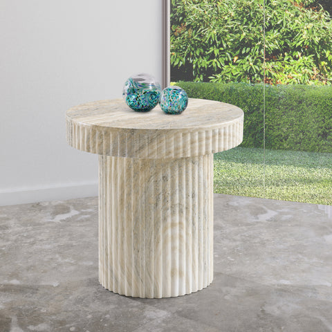 Olive Natural Travertine Finish Concrete Indoor / Outdoor End Table, 1 Piece