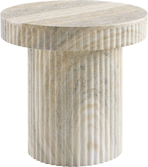 Olive Natural Travertine Finish Concrete Indoor / Outdoor End Table, 1 Piece