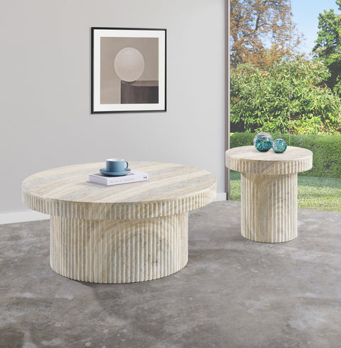 Olive Natural Travertine Finish Concrete Indoor / Outdoor End Table, 1 Piece