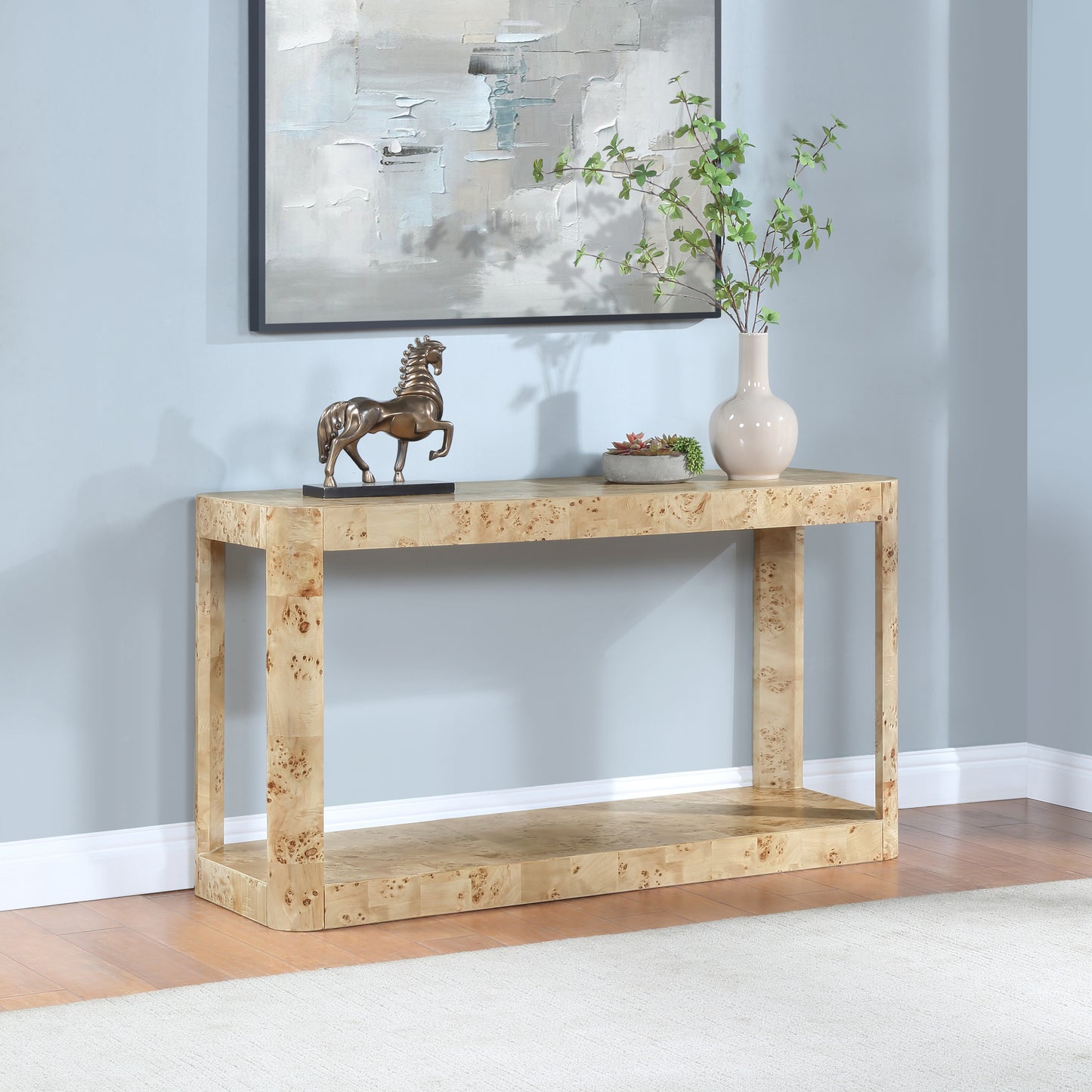 shiloh natural burl wood console table