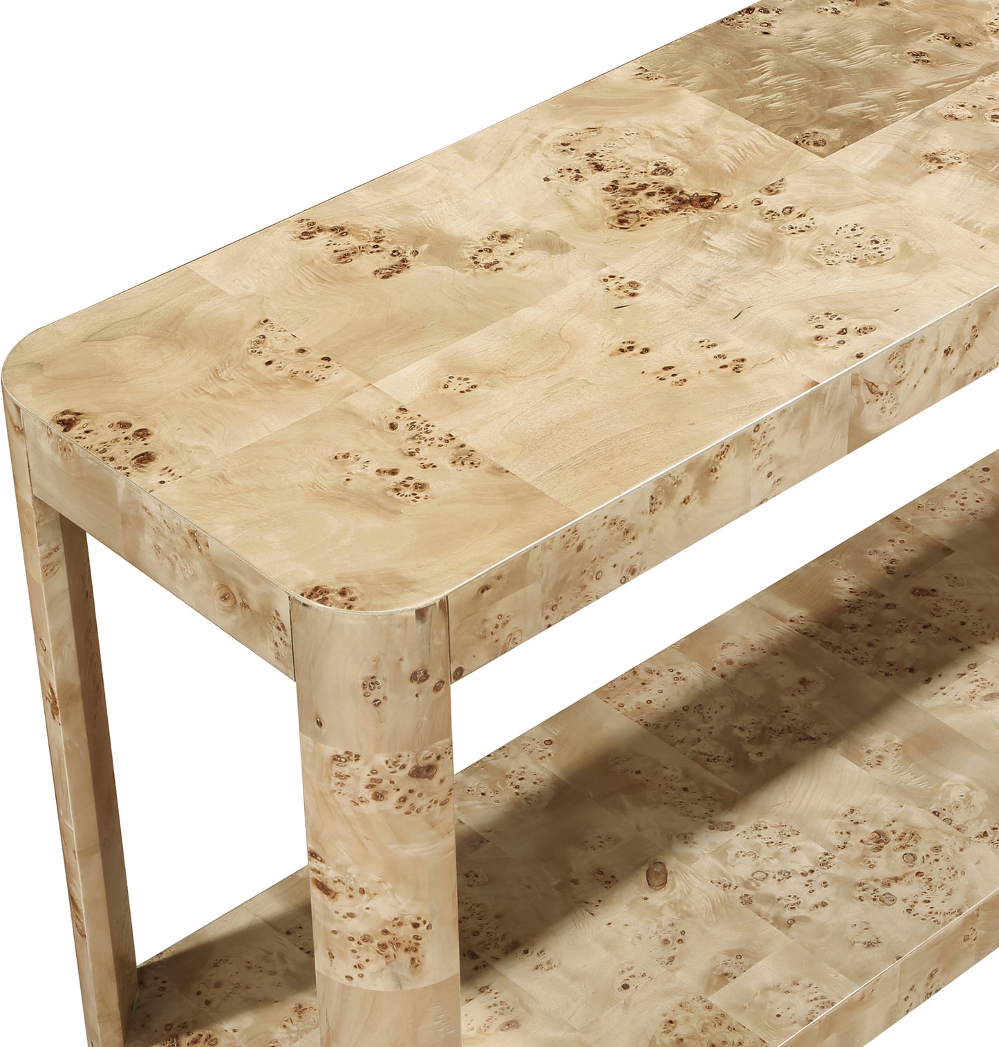 shiloh natural burl wood console table