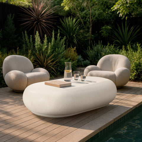 Jolie Cream Concrete And Fiberglass Indoor / Outdoor Coffee Table, 1 Piece (Style 3)