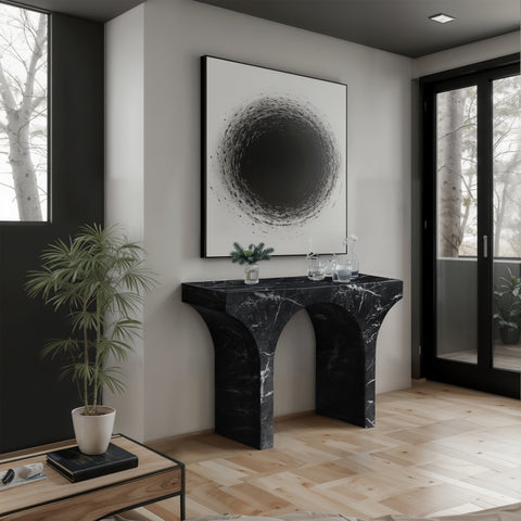 Opal Black Marble Finish Console Table, 1 Piece