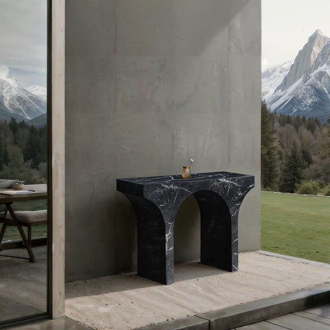Opal Black Marble Finish Console Table, 1 Piece