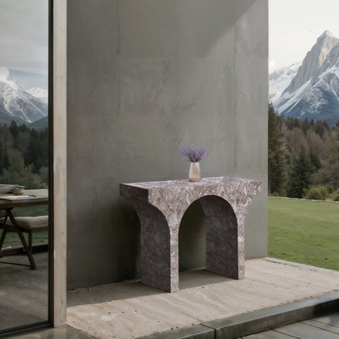 Opal Brown Marble Finish Console Table, 1 Piece