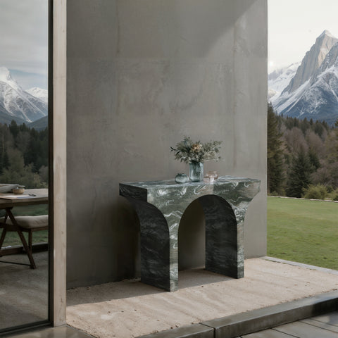 Opal Green Marble Finish Console Table, 1 Piece