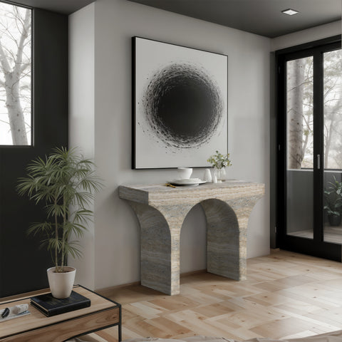 Opal Natural Travertine Finish Console Table, 1 Piece