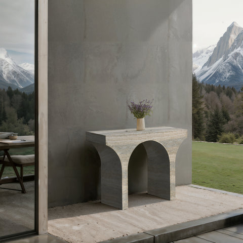 Opal Natural Travertine Finish Console Table, 1 Piece
