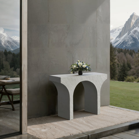 Opal White Marble Finish Console Table, 1 Piece