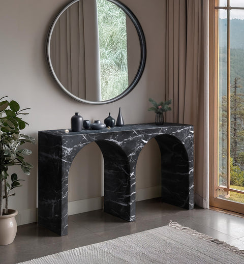 Camden Black Marble Finish Console Table, 1 Piece