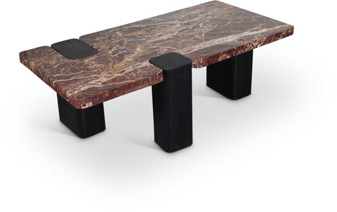 Selene Burgundy Genuine Marble Top And Oak Wood Base Coffee Table, 1 Piece (Style 2)