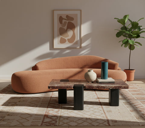 Selene Burgundy Genuine Marble Top And Oak Wood Base Coffee Table, 1 Piece (Style 2)