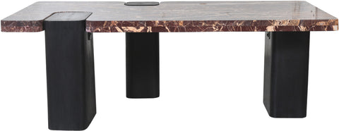 Selene Burgundy Genuine Marble Top And Oak Wood Base Coffee Table, 1 Piece (Style 2)