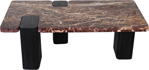 Selene Burgundy Genuine Marble Top And Oak Wood Base Coffee Table, 1 Piece (Style 2)