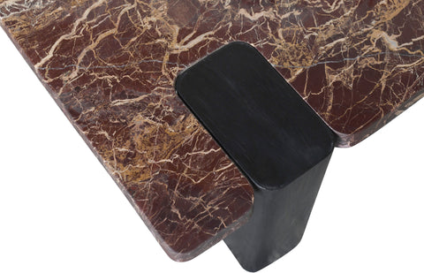 Selene Burgundy Genuine Marble Top And Oak Wood Base Coffee Table, 1 Piece (Style 2)