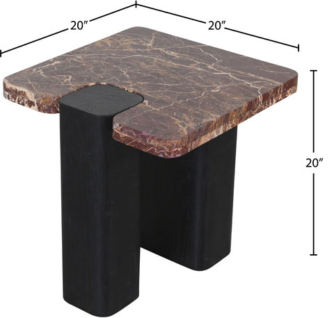 Selene Burgundy Genuine Marble Top And Oak Wood Base End / Side Table, 1 Piece (Style 2)