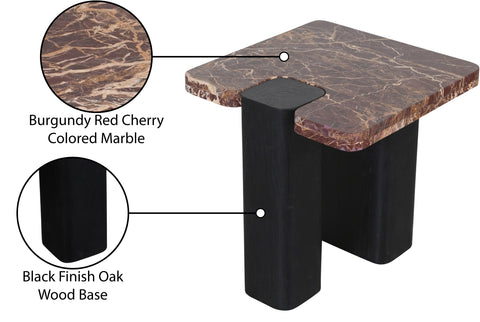 Selene Burgundy Genuine Marble Top And Oak Wood Base End / Side Table, 1 Piece (Style 2)