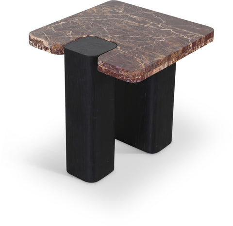 Selene Burgundy Genuine Marble Top And Oak Wood Base End / Side Table, 1 Piece (Style 2)