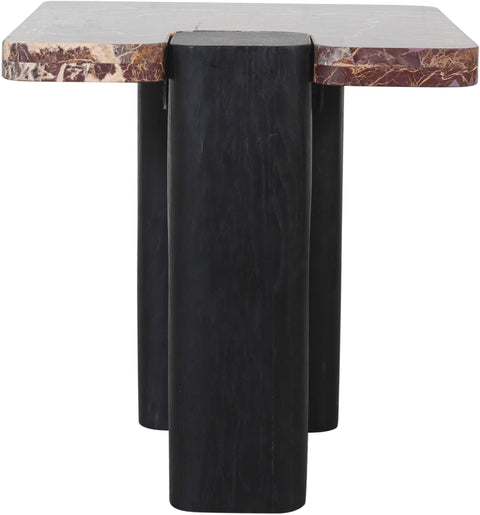 Selene Burgundy Genuine Marble Top And Oak Wood Base End / Side Table, 1 Piece (Style 2)