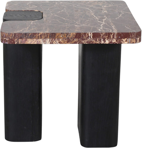 Selene Burgundy Genuine Marble Top And Oak Wood Base End / Side Table, 1 Piece (Style 2)