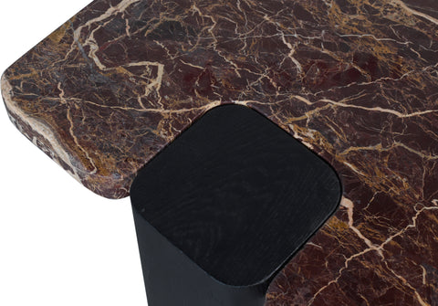 Selene Burgundy Genuine Marble Top And Oak Wood Base End / Side Table, 1 Piece (Style 2)