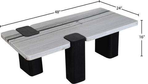 Selene Panda Genuine Marble Top And Oak Wood Base Coffee Table, 1 Piece