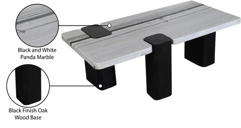 Selene Panda Genuine Marble Top And Oak Wood Base Coffee Table, 1 Piece