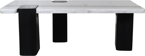 Selene Panda Genuine Marble Top And Oak Wood Base Coffee Table, 1 Piece