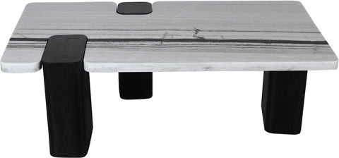 Selene Panda Genuine Marble Top And Oak Wood Base Coffee Table, 1 Piece