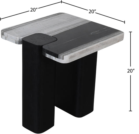 Selene Panda Genuine Marble Top And Oak Wood Base End / Side Table, 1 Piece