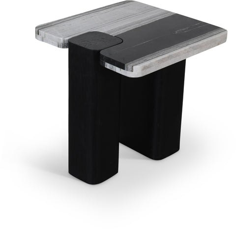 Selene Panda Genuine Marble Top And Oak Wood Base End / Side Table, 1 Piece