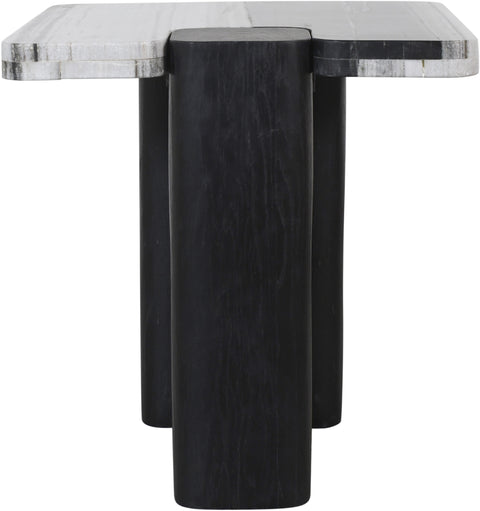 Selene Panda Genuine Marble Top And Oak Wood Base End / Side Table, 1 Piece